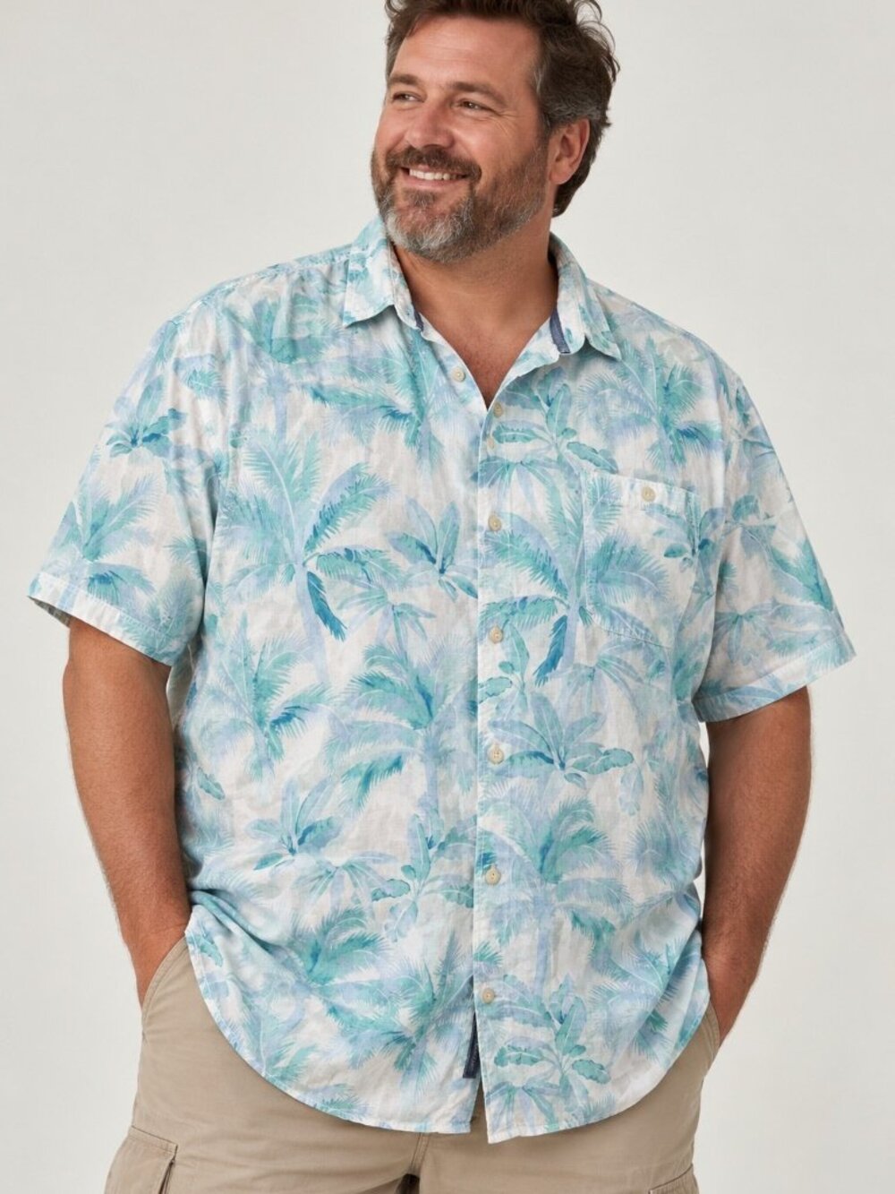 Tommy Bahama Camp Shirt Hawaiian Palm Tree Print Linen Tencel Short Sleeve XXXL